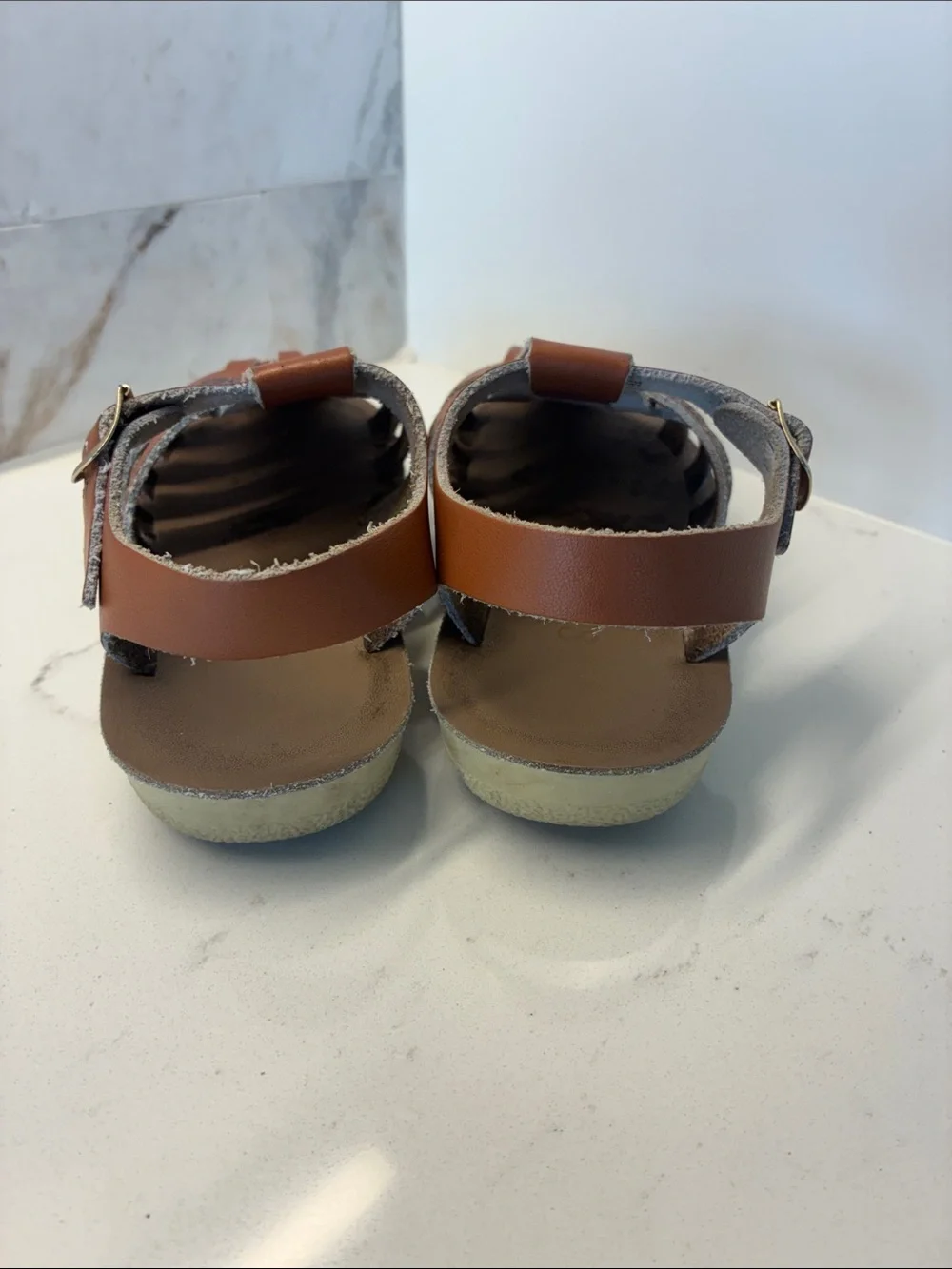 Saltwater Kids Brown Leather Fisherman Sandals with Buckle size 11